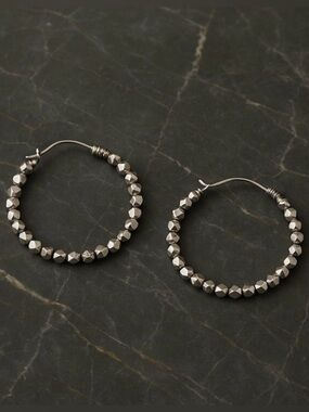 Silver-Tone Beaded Hoop Earrings – 1.5” Pierced